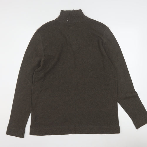 REUNION Men’s Brown 1/4 Zip High Neck Striped Jumper Size L