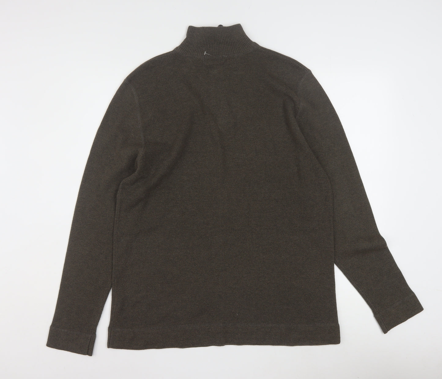 REUNION Men’s Brown 1/4 Zip High Neck Striped Jumper Size L