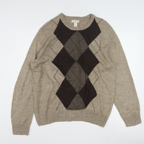 Dockers Men's Beige Argyle Knit Acrylic Pullover Jumper L
