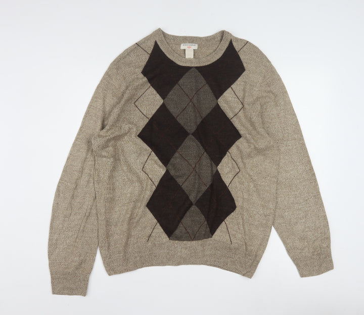 Dockers Men's Beige Argyle Knit Acrylic Pullover Jumper L