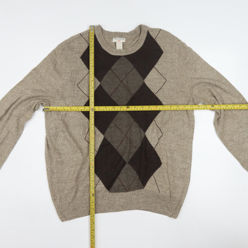 Dockers Men's Beige Argyle Knit Acrylic Pullover Jumper L