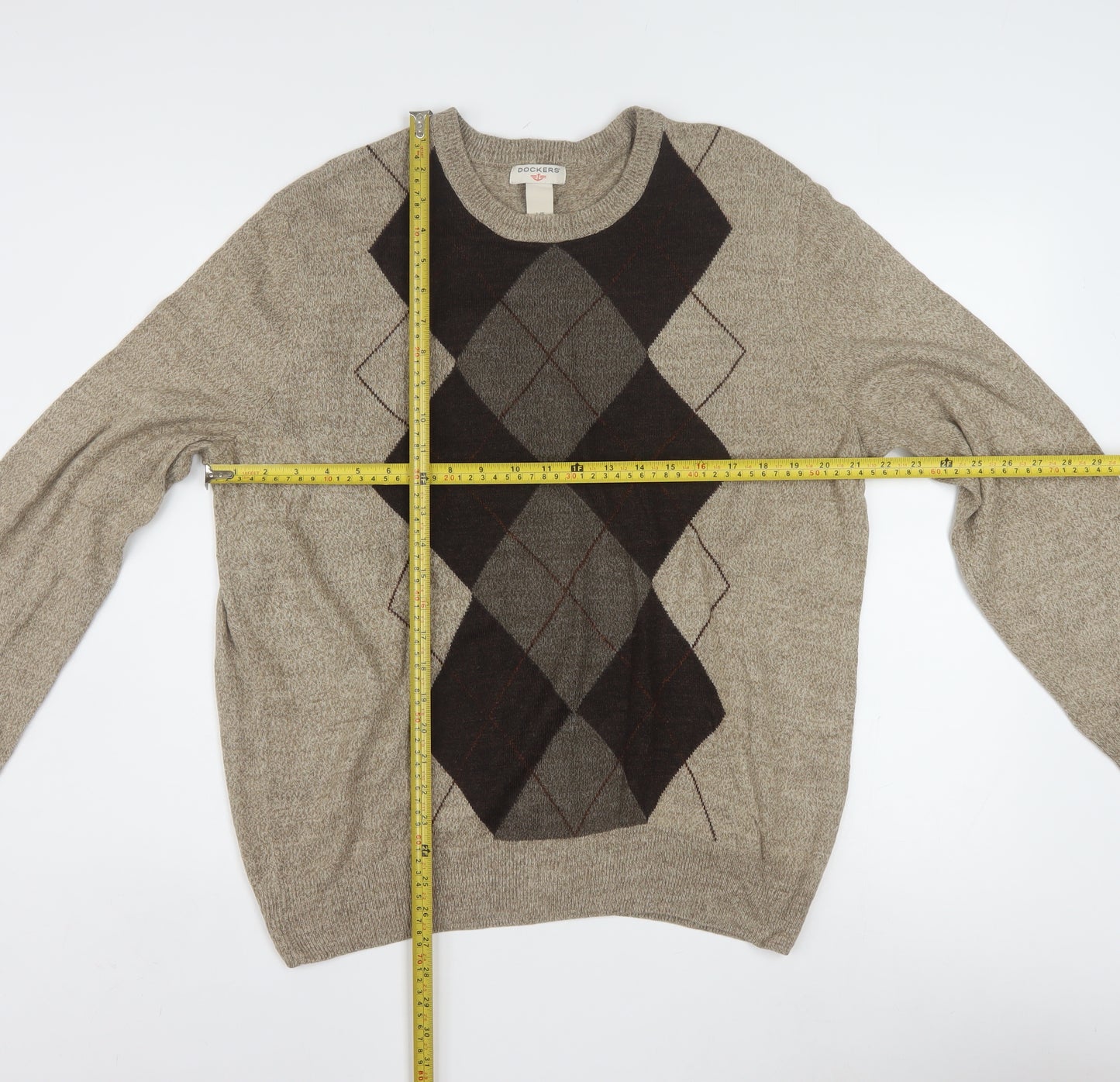 Dockers Men's Beige Argyle Knit Acrylic Pullover Jumper L
