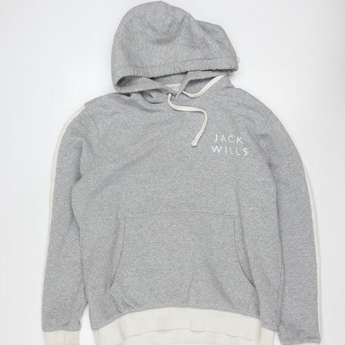 Jack Wills Men's Grey Pullover Hoodie L Logo Cotton Blend
