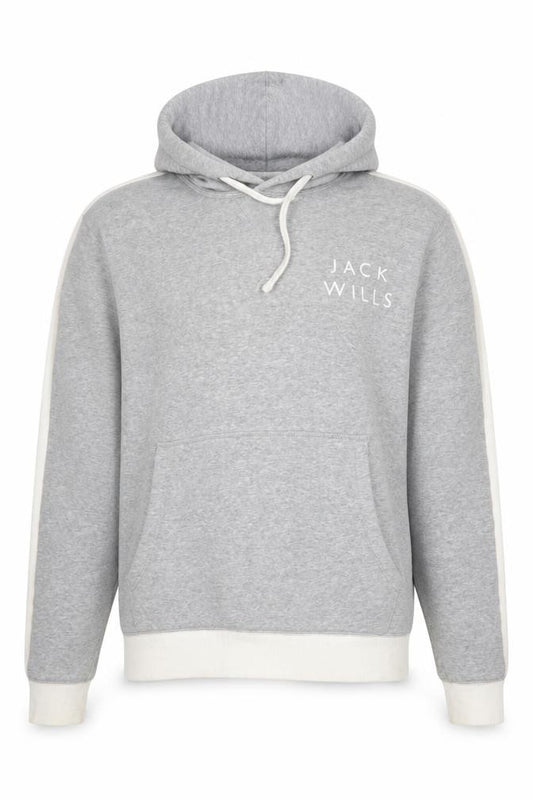 Front view of Jack Wills Men's Grey Pullover Hoodie L Logo Cotton Blend