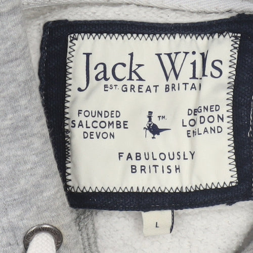 Jack Wills Men's Grey Pullover Hoodie L Logo Cotton Blend