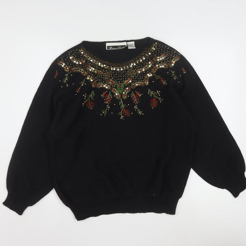 Dana Scott Women Black Beaded Crew Neck Christmas Jumper Size S