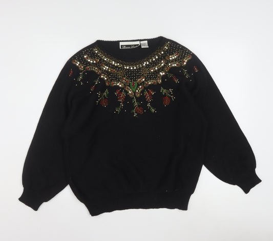 Dana Scott Women Black Beaded Crew Neck Christmas Jumper Size S