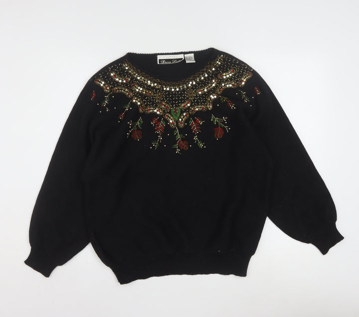 Dana Scott Women Black Beaded Crew Neck Christmas Jumper Size S