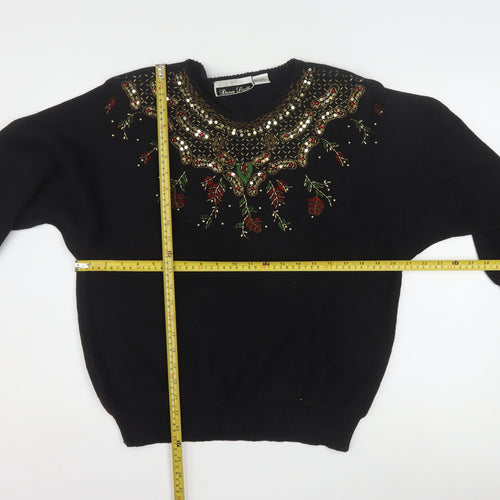 Dana Scott Women Black Beaded Crew Neck Christmas Jumper Size S
