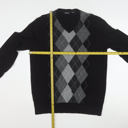 Claiborne Men's Black Argyle V-Neck Cotton Jumper Size M
