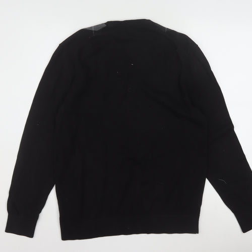 Claiborne Men's Black Argyle V-Neck Cotton Jumper Size M