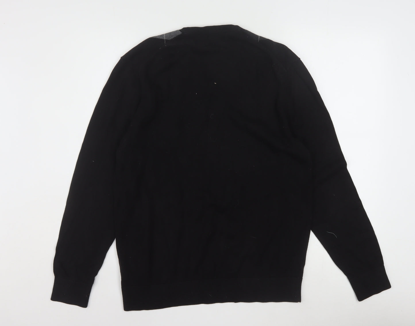 Claiborne Men's Black Argyle V-Neck Cotton Jumper Size M