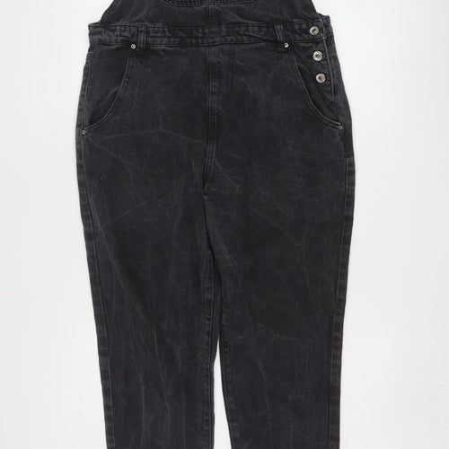 Boohoo Women’s Black Denim Dungaree Jumpsuit UK 14 Regular Fit