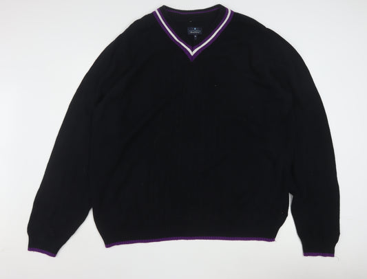 Tartan Blu Men's Black Purple Trim V-Neck Cotton Jumper XL