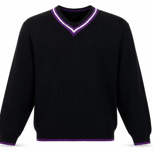 Tartan Blu Men's Black Purple Trim V-Neck Cotton Jumper XL