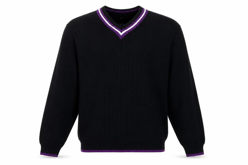 Tartan Blu Men's Black Purple Trim V-Neck Cotton Jumper XL