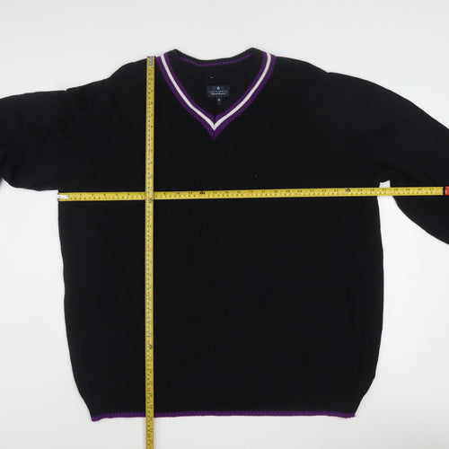 Tartan Blu Men's Black Purple Trim V-Neck Cotton Jumper XL