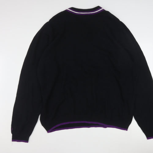 Tartan Blu Men's Black Purple Trim V-Neck Cotton Jumper XL