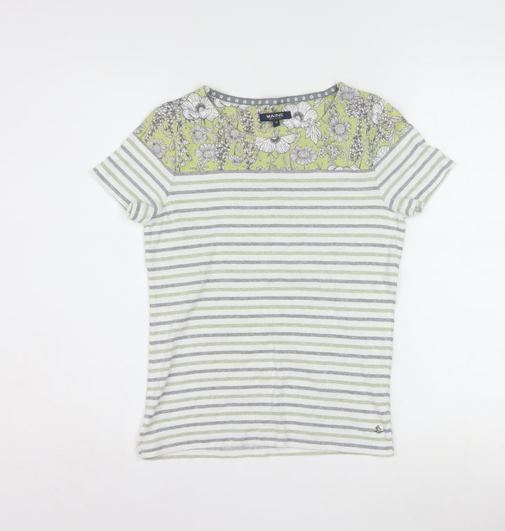 Maine New England Women’s Multicoloured Stripe Floral Cotton T-Shirt Size 10