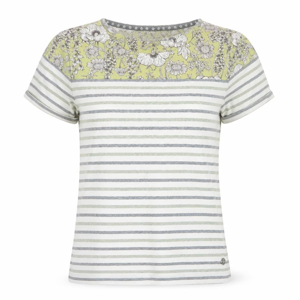 Maine New England Women’s Multicoloured Stripe Floral Cotton T-Shirt Size 10