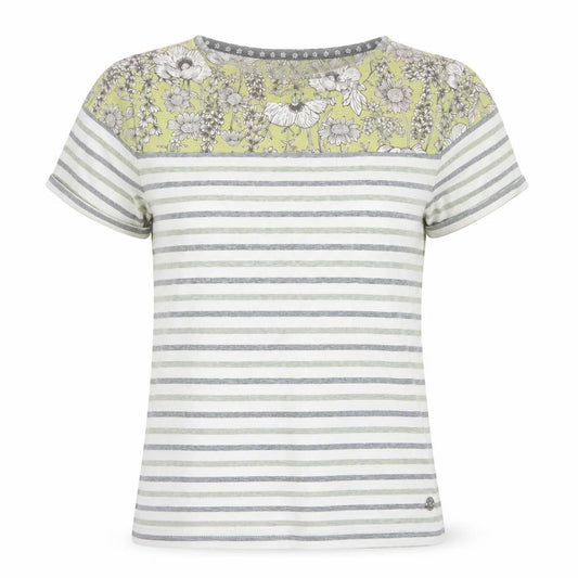 Front view of Maine New England Women’s Multicoloured Stripe Floral Cotton T-Shirt, size UK 10