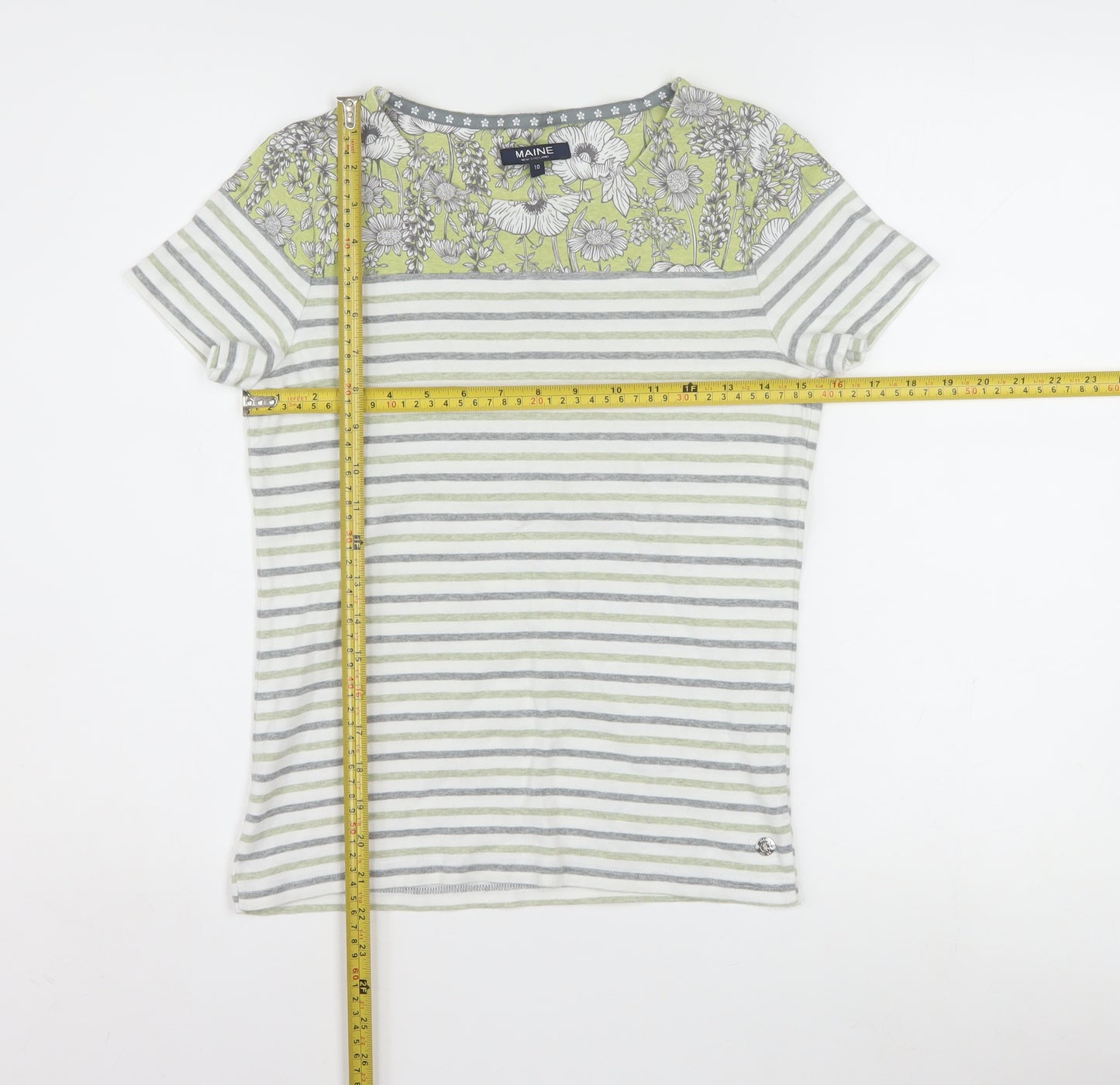 Maine New England Women’s Multicoloured Stripe Floral Cotton T-Shirt Size 10