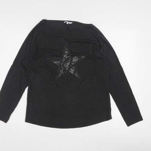 Next Womens Black Long Sleeve Star Rhinestone T-Shirt Size 12