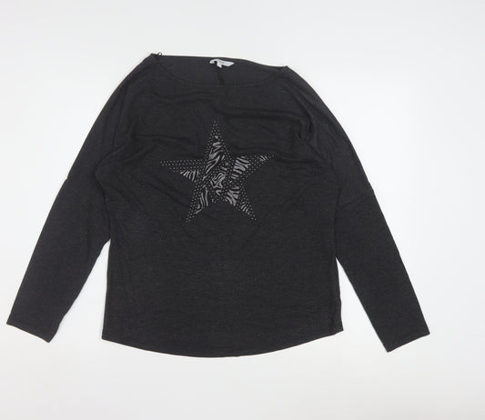 Next Womens Black Long Sleeve Star Rhinestone T-Shirt Size 12