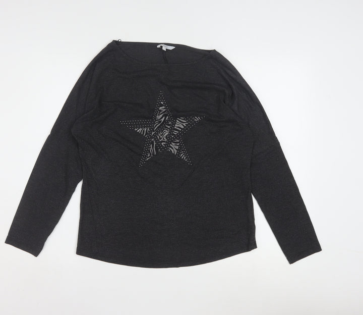 Next Womens Black Long Sleeve Star Rhinestone T-Shirt Size 12