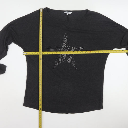 Next Womens Black Long Sleeve Star Rhinestone T-Shirt Size 12
