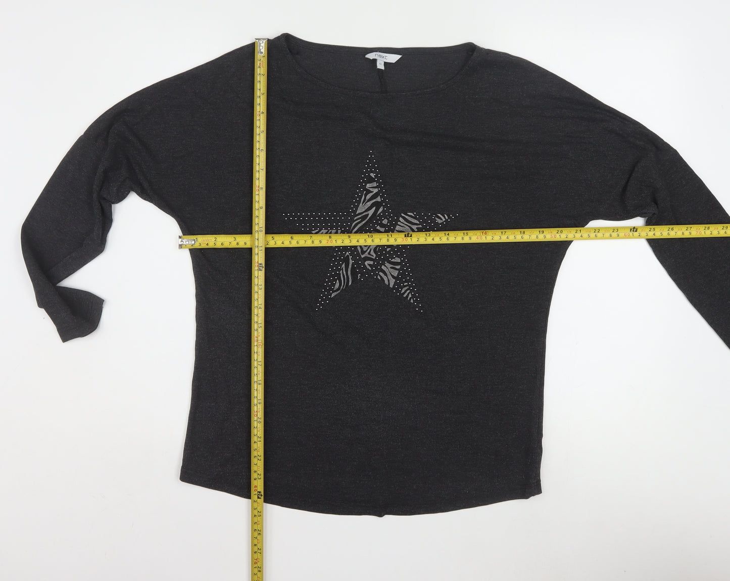 Next Womens Black Long Sleeve Star Rhinestone T-Shirt Size 12