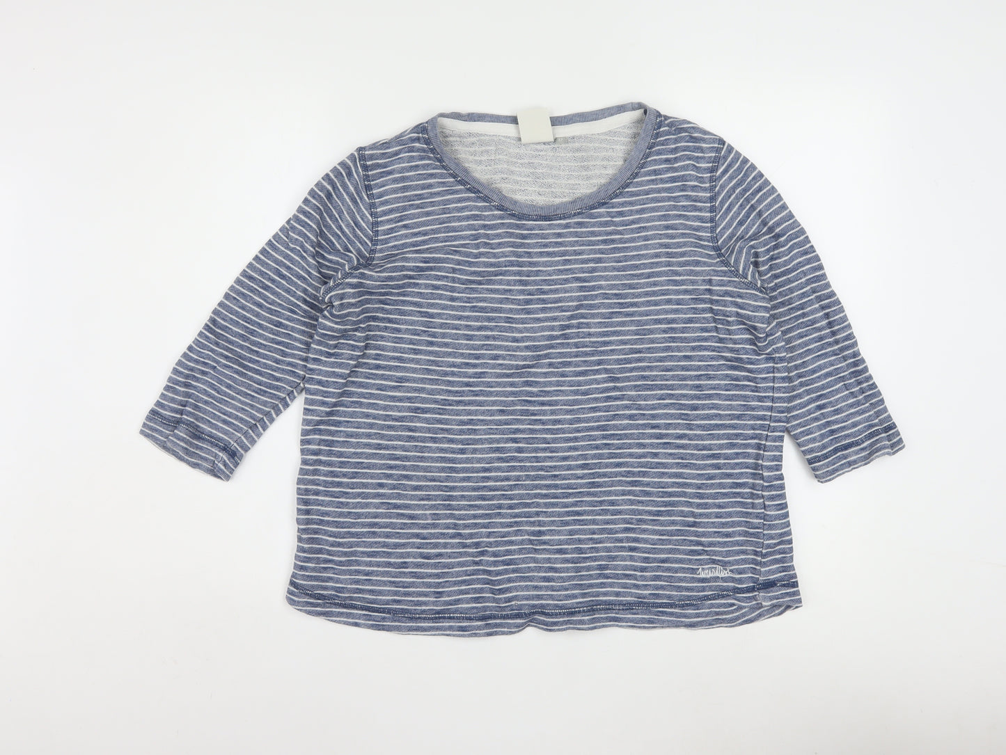 Weird Fish Women Blue Striped 3/4 Sleeve Cotton Jersey Top Size 12