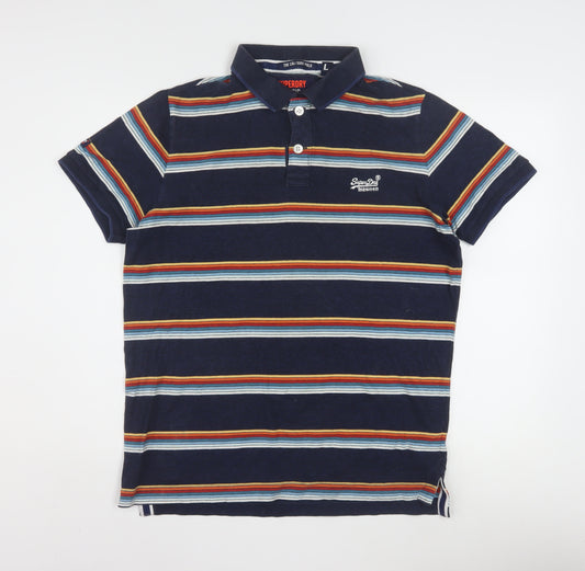 Superdry Men’s Blue Striped Classic Jersey Polo Shirt L