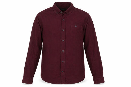 Front view of Authentic Men’s Red Button-Up Long Sleeve Shirt Medium
