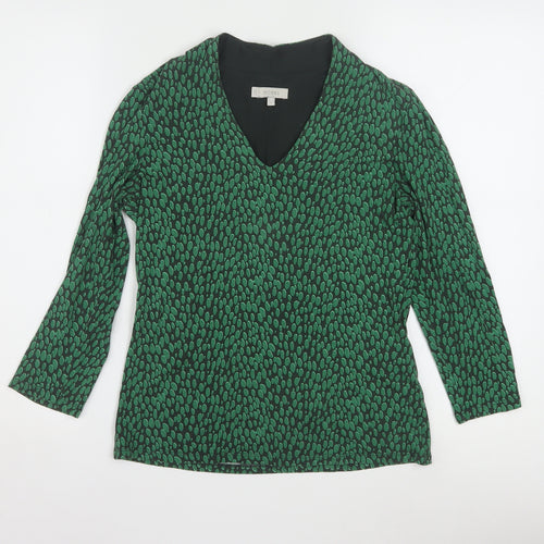 Hobbs Womens Green Geometric V-Neck Long Sleeve Tunic Blouse Size S