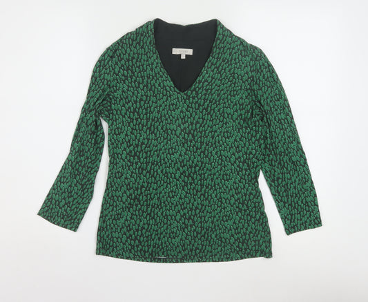 Hobbs Womens Green Geometric V-Neck Long Sleeve Tunic Blouse Size S