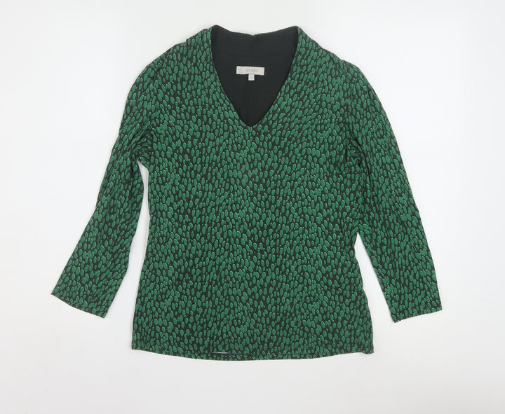 Hobbs Womens Green Geometric V-Neck Long Sleeve Tunic Blouse Size S