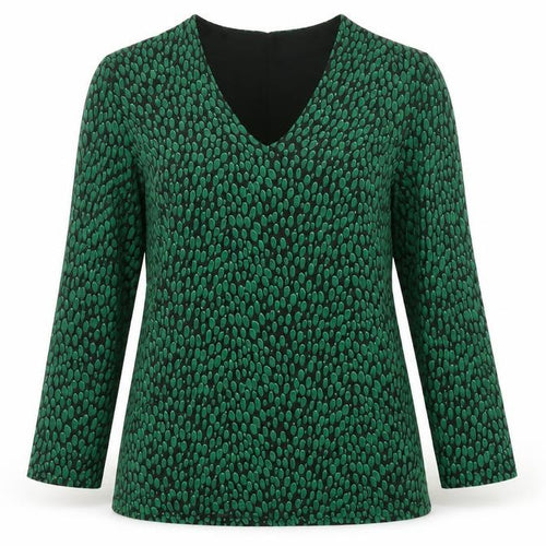 Hobbs Womens Green Geometric V-Neck Long Sleeve Tunic Blouse Size S