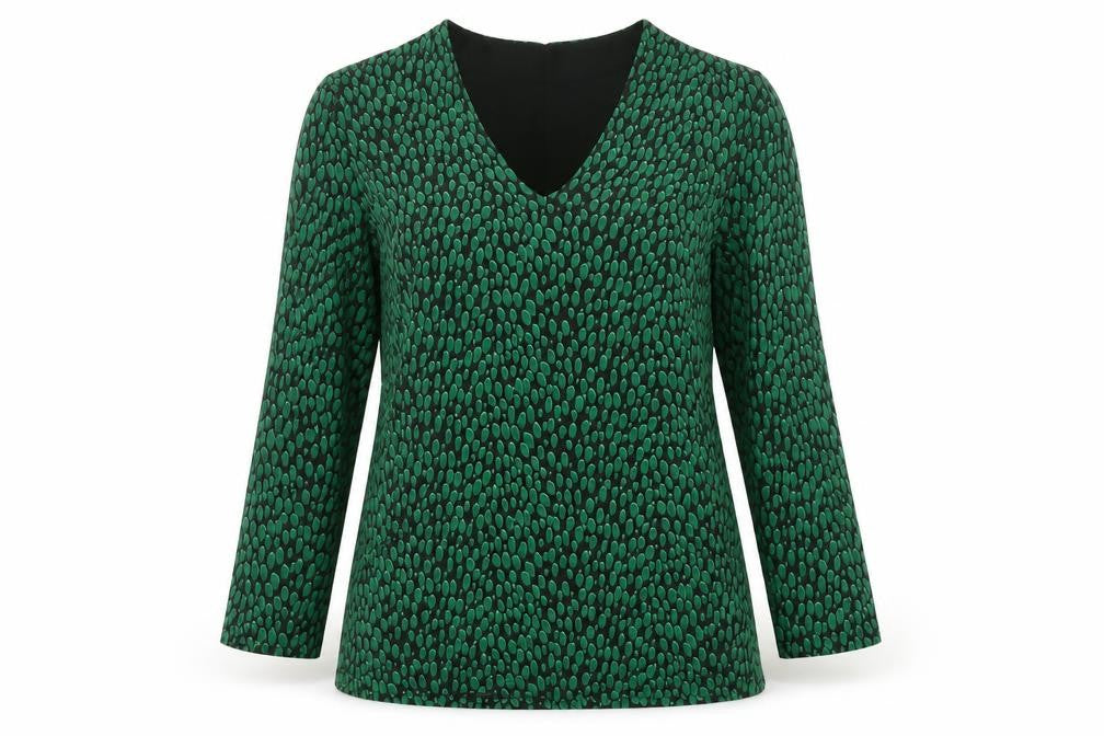 Hobbs Womens Green Geometric V-Neck Long Sleeve Tunic Blouse Size S
