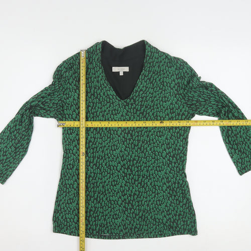 Hobbs Womens Green Geometric V-Neck Long Sleeve Tunic Blouse Size S