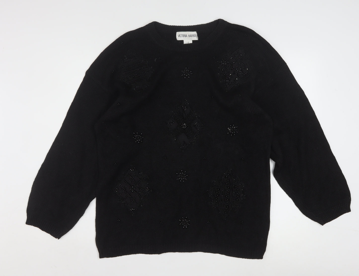 Victoria Harbour Women's Black Beaded Knit Jumper L