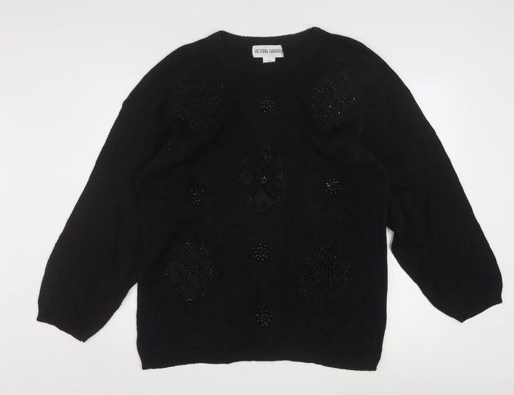 Victoria Harbour Women's Black Beaded Knit Jumper L