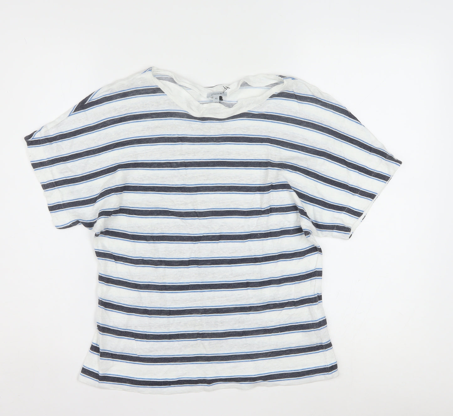 Jigsaw Women's Blue Striped Linen T-Shirt XS Relaxed Fit
