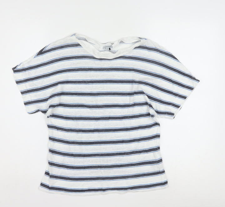 Jigsaw Women's Blue Striped Linen T-Shirt XS Relaxed Fit