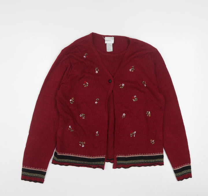 Koret Petites Red Floral Embroidered Knit Cardigan Women’s M Petite