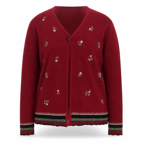 Koret Petites Red Floral Embroidered Knit Cardigan Women’s M Petite