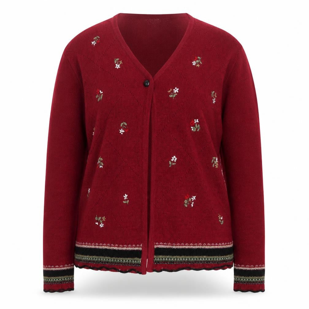 Koret Petites Red Floral Embroidered Knit Cardigan Women’s M Petite