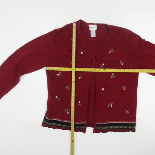 Koret Petites Red Floral Embroidered Knit Cardigan Women’s M Petite