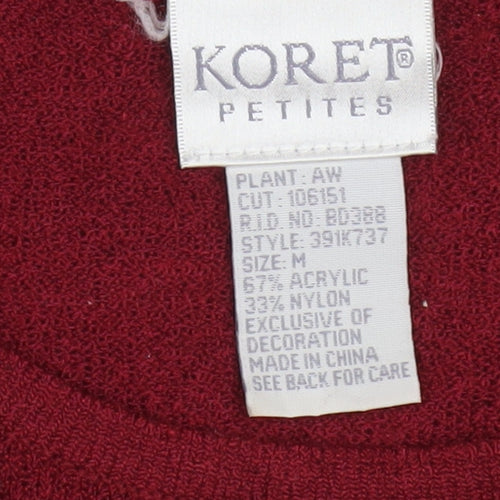 Koret Petites Red Floral Embroidered Knit Cardigan Women’s M Petite