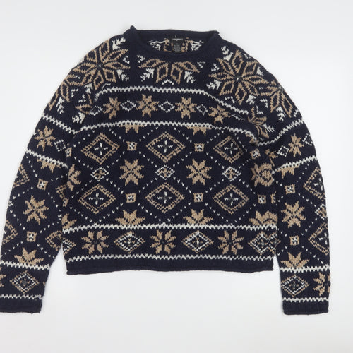 Tangents Women's Navy Fair Isle Wool Blend Pullover Jumper M